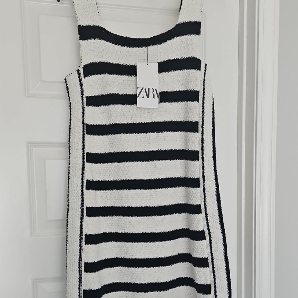 Zara Black and White Striped Midi Dress